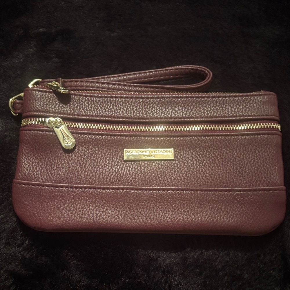 Burgundy Leather Wristlet Clutch